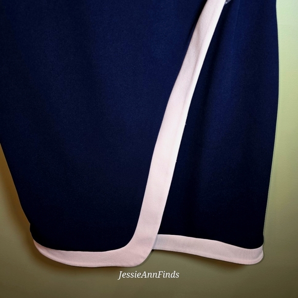 Vince Camuto Navy Blue Light Pink V-neck Wrap Skirt Sheath Dress Size 10 - Picture 9 of 9